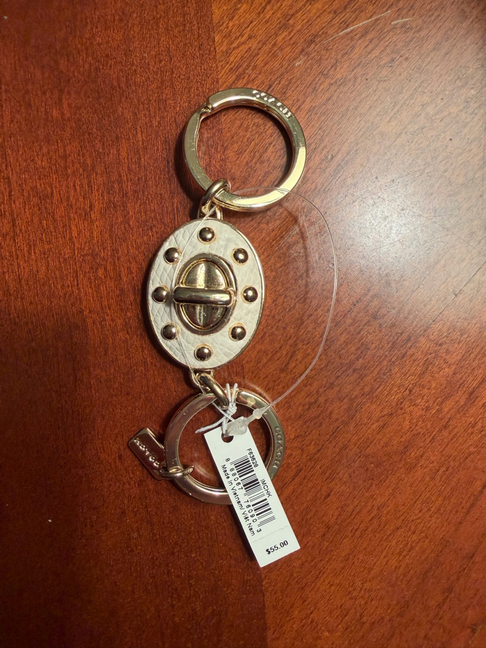 Coach White Leather Turnlock Key & Card Holder with Gold Hardware